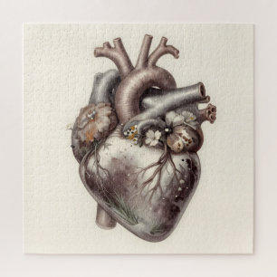 Anatomical Heart Floral Vintage Botanical Medical  Jigsaw Puzzle