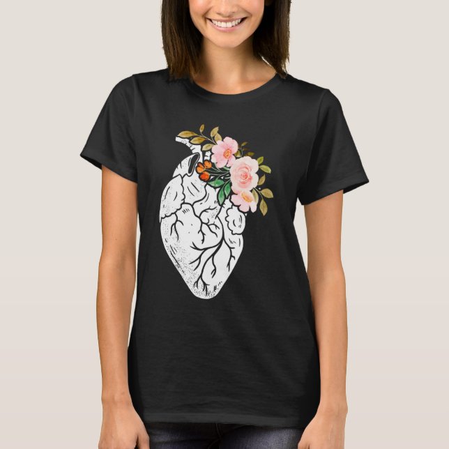 Anatomical Heart Flowers Cardiologist Surgeon Surv T-Shirt (Front)