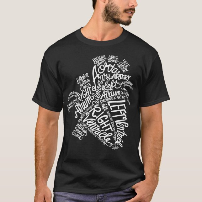 Anatomical Heart Medical White Word Cloud Line Art T-Shirt (Front)