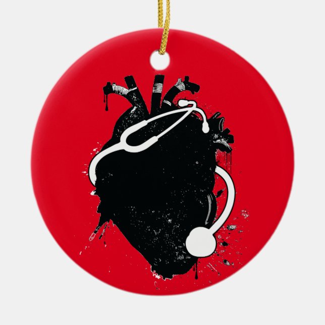 anatomical heart stethoscope ceramic tree decoration (Front)