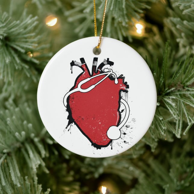 anatomical heart stethoscope ceramic tree decoration (Tree)
