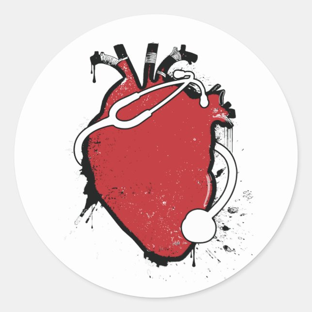 anatomical heart stethoscope classic round sticker (Front)