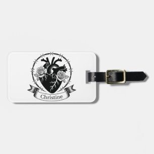 Anatomical Heart Tattoo: Black and White Design  Luggage Tag
