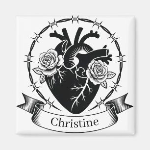 Anatomical Heart Tattoo: Black and White Design  Magnet
