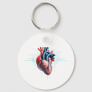 Anatomical Heart with EKG – Medical Art Design Key Ring