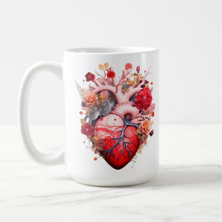 Anatomical heart with flowers  coffee mug