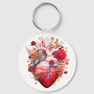 Anatomical heart with flowers  key ring
