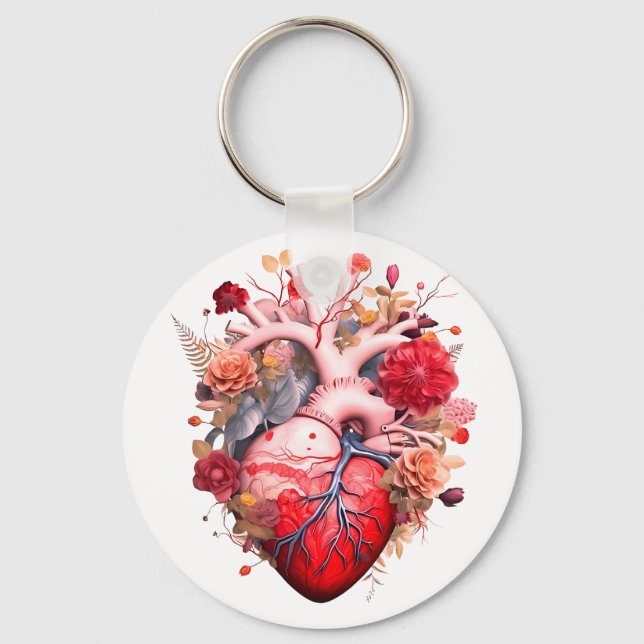 Anatomical heart with flowers  key ring (Front)