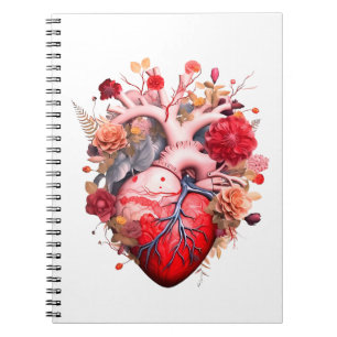 Anatomical heart with flowers  notebook