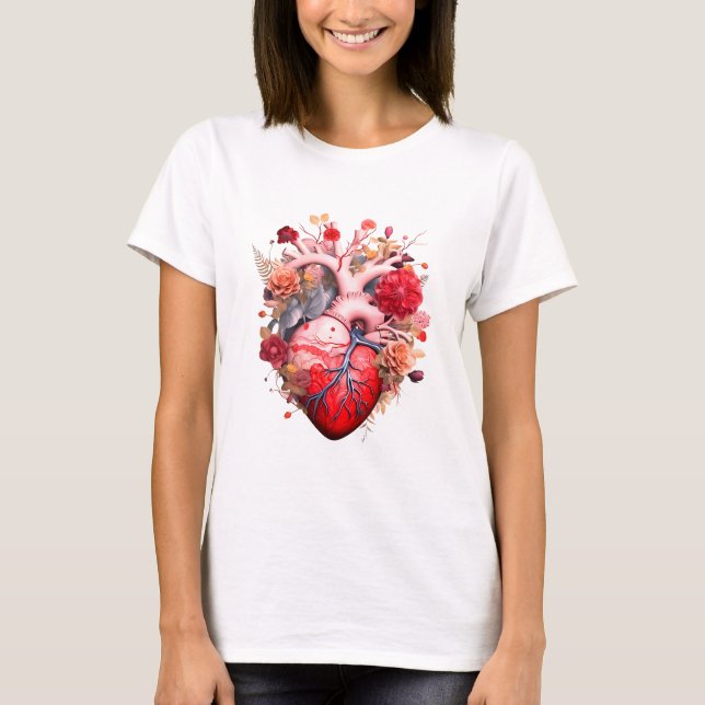 Anatomical heart with flowers  T-Shirt (Front)