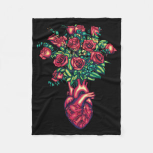 Anatomical Heart with Roses, Heart Warrior Fleece Blanket