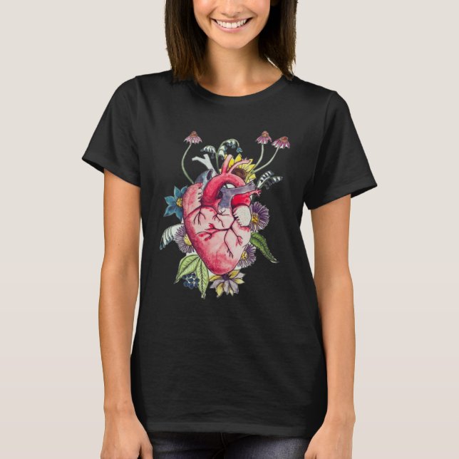 Anatomical Human Heart Floral Cardiologist Heart V T-Shirt (Front)