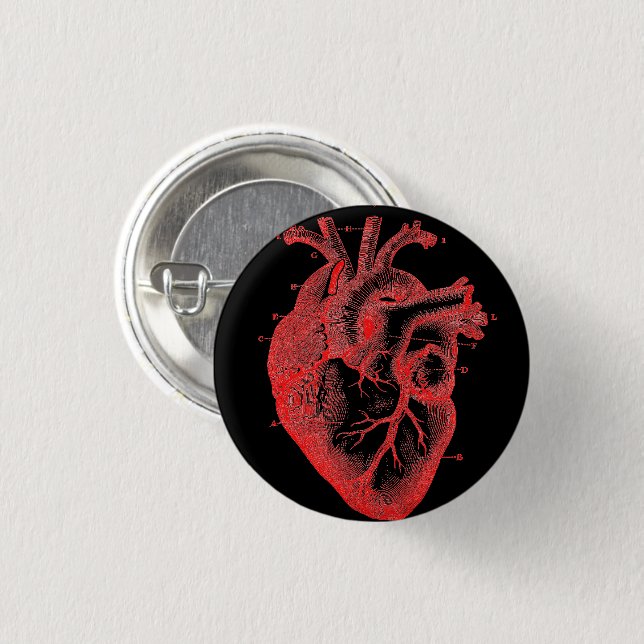 Anatomical Human Heart Red Diagram button pin (Front & Back)