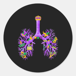 Anatomical Lungs Mardi Gras Respiratory Therapist  Classic Round Sticker