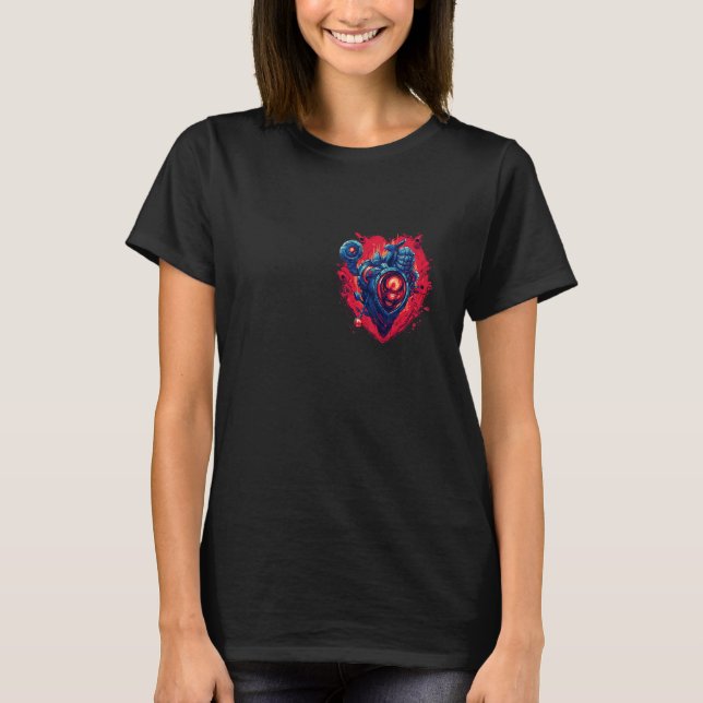 Anatomical Mechanical Heart with Laser Gun Cyberpu T-Shirt (Front)