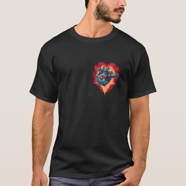 Anatomical Mechanical Heart with Laser Gun Cyberpu T-Shirt (Front)