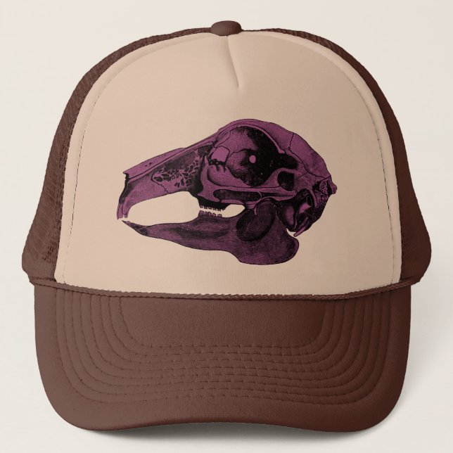 Anatomical Rabbit Skull Purple Trucker Hat (Front)