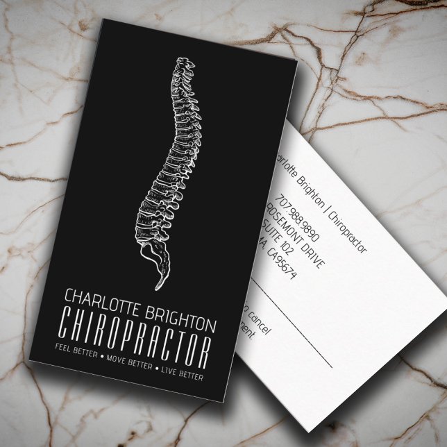 Anatomical Spine Chiropractor Black Appointment & Business Card (Creator Uploaded)