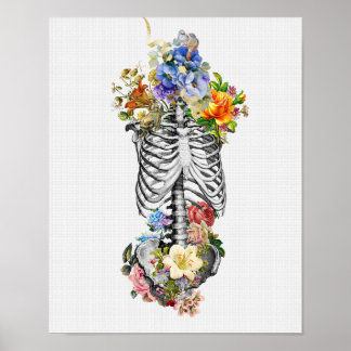 Anatomy Art Print Skeleton Flowers | Medical Wall