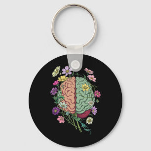 Anatomy Brain Flowers Floral Mental Health Psychol Key Ring