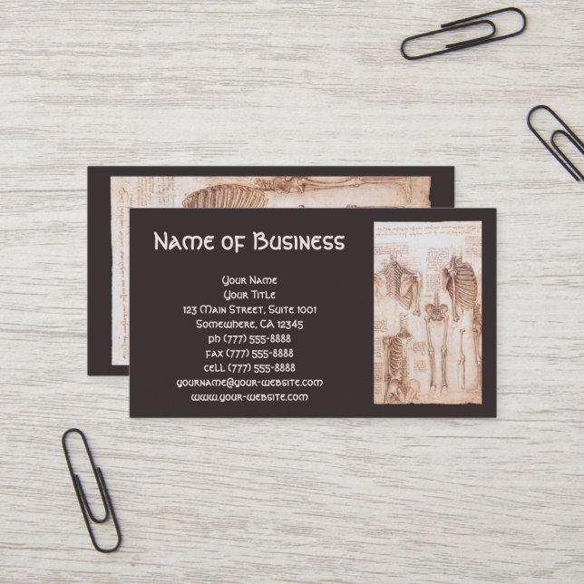 Anatomy Drawings Human Skeletons Leonardo da Vinci Business Card (Front/Back In Situ)