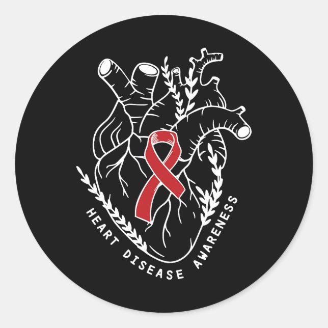 Anatomy Heart Ribbon Chd Heart Disease Awareness M Classic Round Sticker (Front)