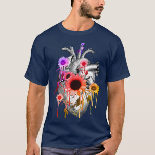 Anatomy heart with colourful sunflowers, floral an T-Shirt
