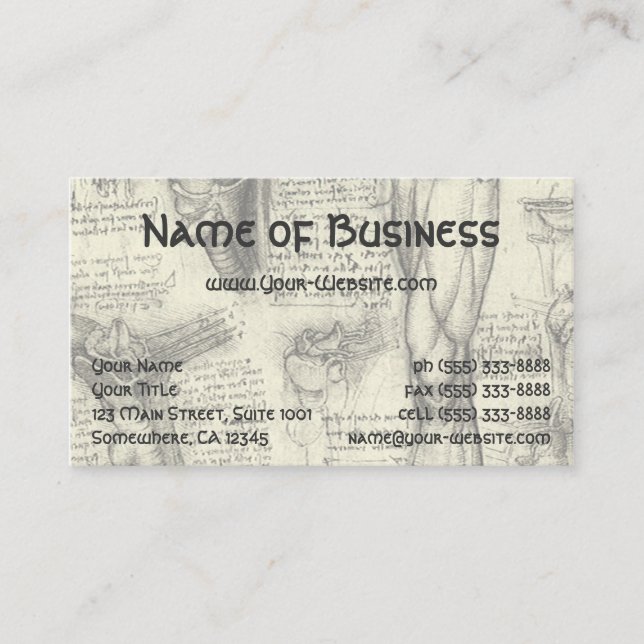 Anatomy Human Larynx and Leg by Leonardo da Vinci Business Card (Front)