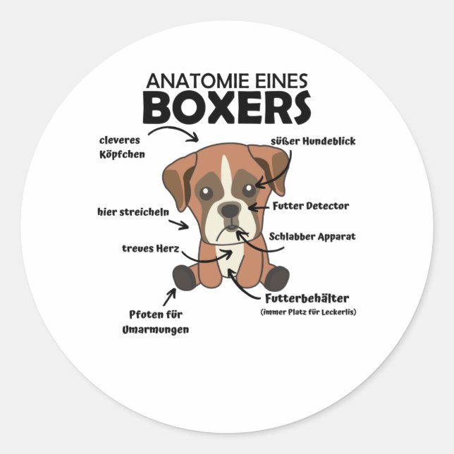 Anatomy Of A Boxer Sweet Dog Puppy Classic Round Sticker (Front)
