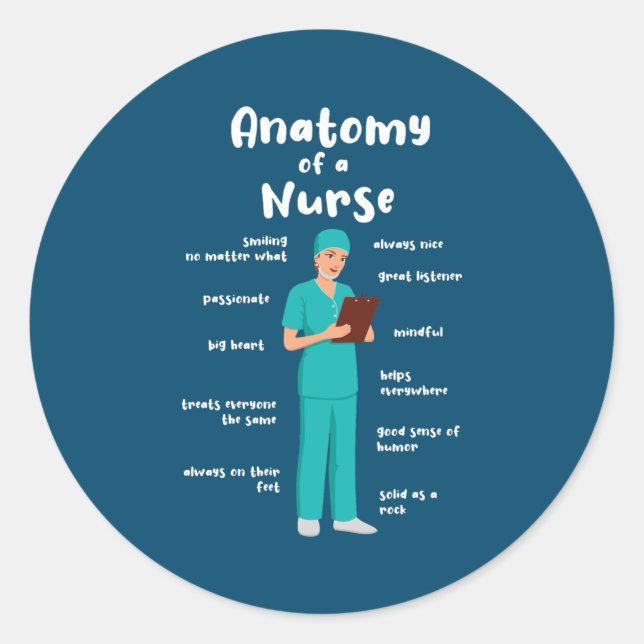 Anatomy Of A Caregiver Funny Geriatric Nurse  Classic Round Sticker (Front)