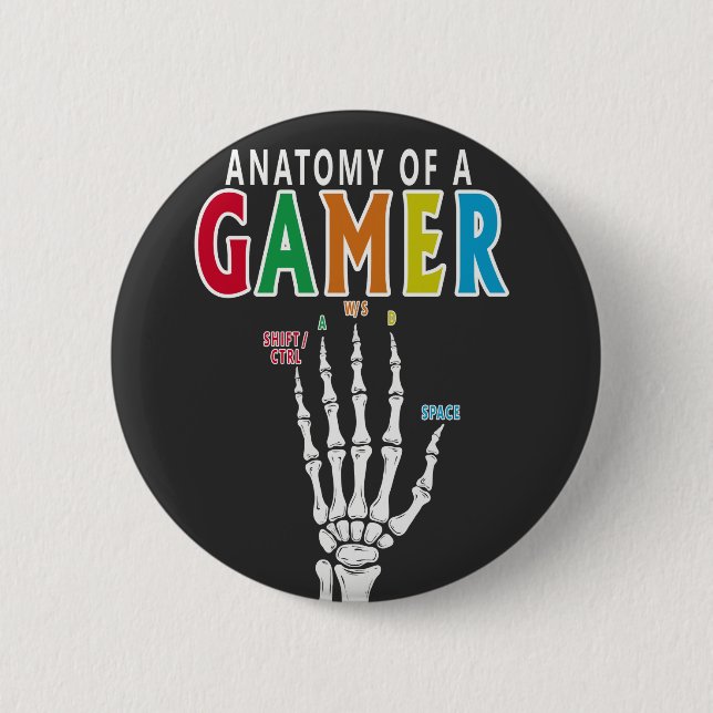 Anatomy Of A Gamer Skeleton Hand Funny button (Front)