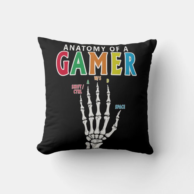 Anatomy Of A Gamer Skeleton Hand Funny  Pillow (Front)