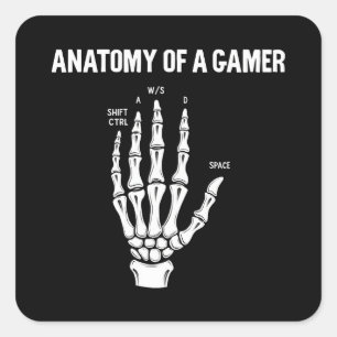Anatomy Of A Gamer Skeleton Hand Square Sticker