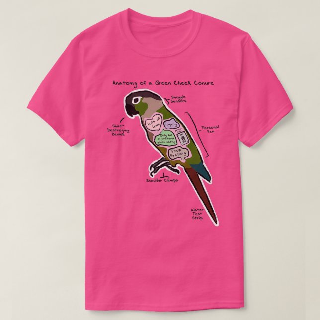Anatomy of a Green Cheek Conure T-Shirt (Design Front)