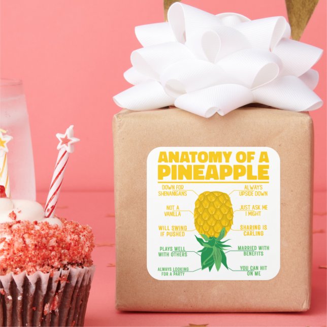 Anatomy Of A Pineapple Funny Pineapple Lovers Cool Square Sticker (Party)