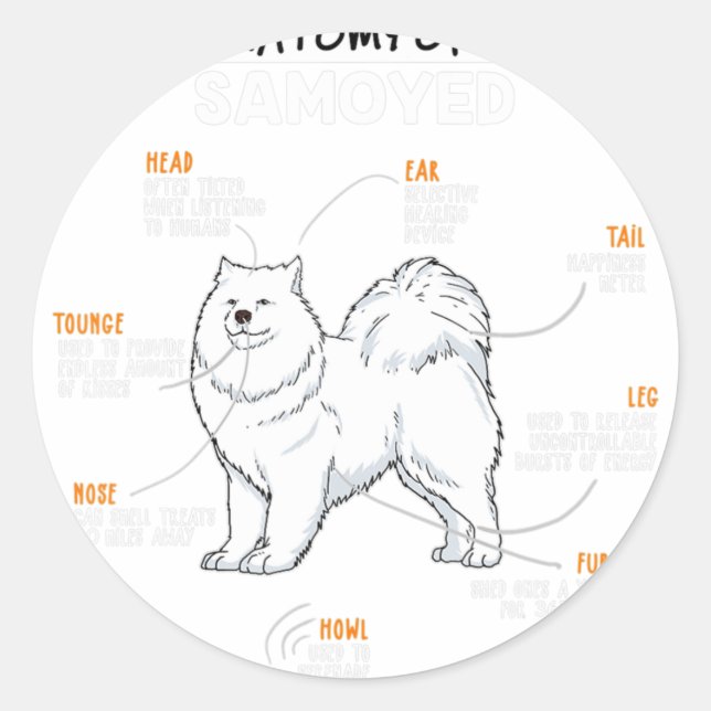 Anatomy Of A Samoyed Dog Funny Dog Lover Gift  Classic Round Sticker (Front)