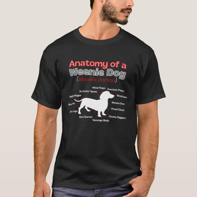 Anatomy of a Wiener Dog, Dachshund Parts Diagram T-Shirt (Front)