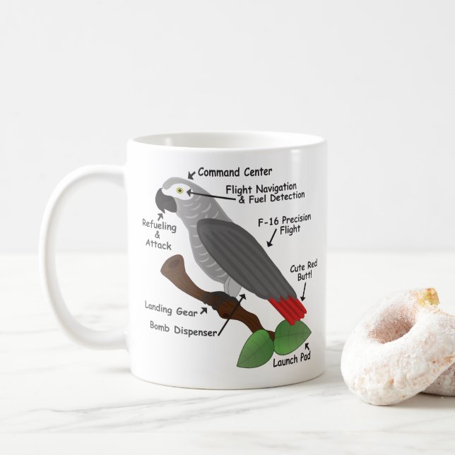 Anatomy of an African Grey Parrot Coffee Mug (With Donut)