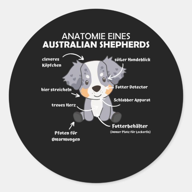 Anatomy Of An Australian Shepherd Sweet Dogs Classic Round Sticker (Front)