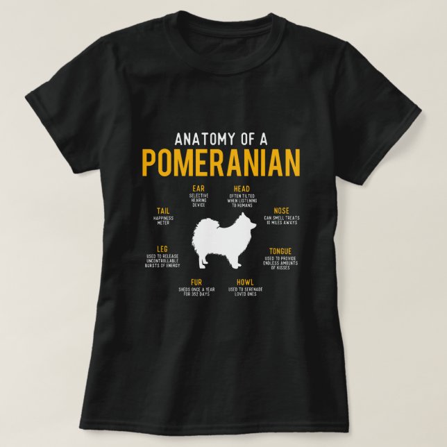 Anatomy Of Pomeranian Dog Owner Animal Lover Puppy T-Shirt (Design Front)