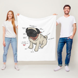 Anatomy Of Pug Dog Chart Fleece Blanket