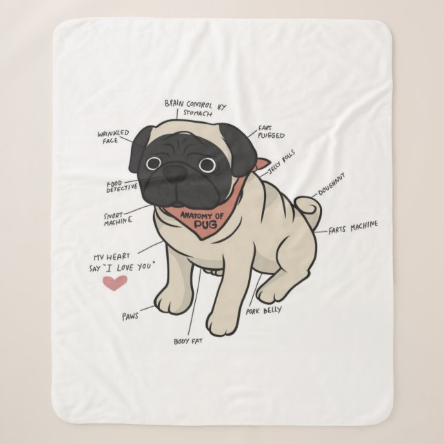 Anatomy Of Pug Dog Chart Sherpa Blanket (Front)