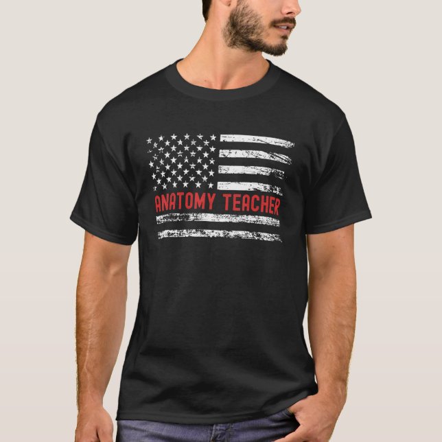 Anatomy Teacher USA Flag Profession Retro Job Titl T-Shirt (Front)