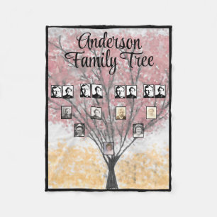 Ancestor Photos Watercolor Red Leaf Family Tree   Fleece Blanket