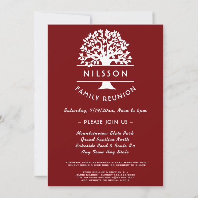 Ancestry Tree Berry Red Family Reunion Invitation (Front)