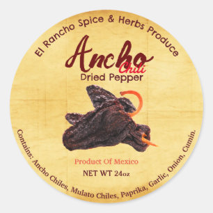 Ancho Dried Chilli Custom Label Sticker