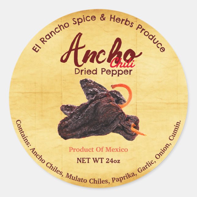 Ancho Dried Chilli Custom Label Sticker (Front)
