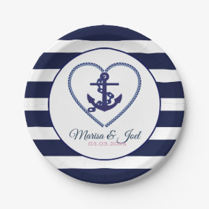 Anchor And Blue Stripes Paper Plate