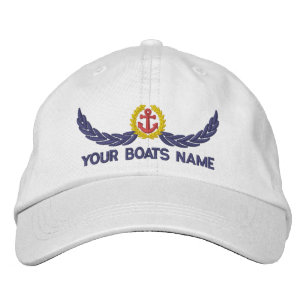 Anchor and boats name sailing captains embroidered hat