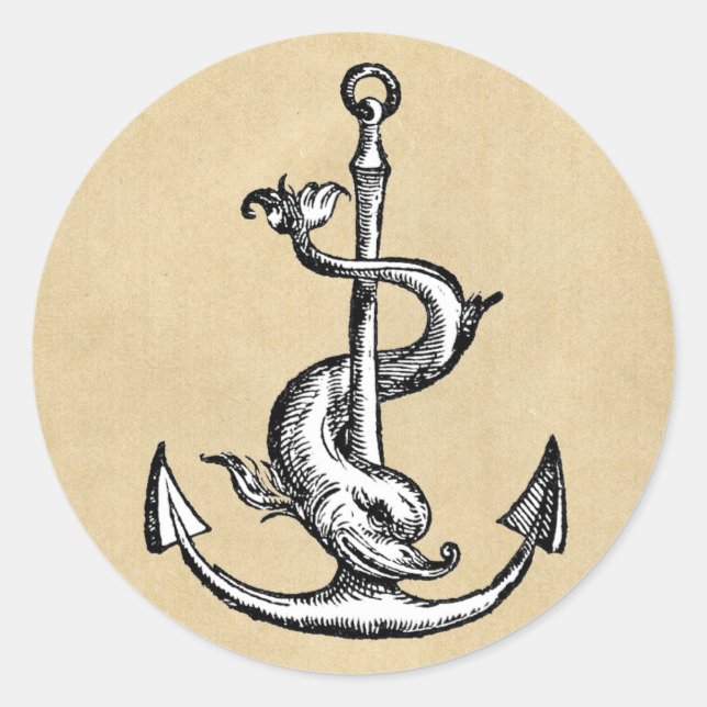 Anchor and Dolphin - Festina Lente Classic Round Sticker (Front)